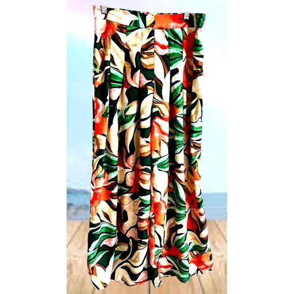 Moon Orchid Palazzo Pants Medium Abstract Festive High Waist Cruise Islands EUC - Picture 1 of 12